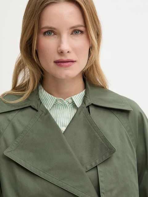 United Colors of Benetton kurtka bawełniana damski kolor zielony przejściowy dwurzędowy 2RGCDW034