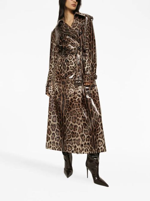 Dolce & Gabbana leopard-print belted trench coat - Brown