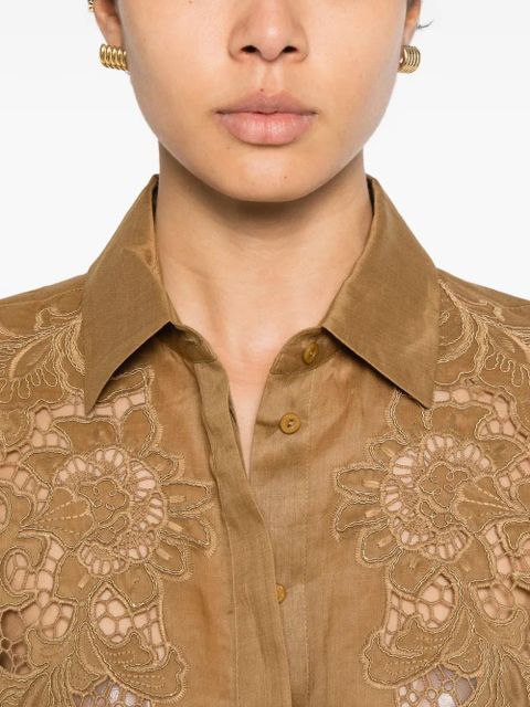 Max Mara Cali floral-embroidery shirt - Brown