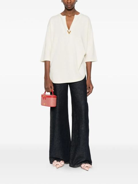 Valentino Garavani logo-appliqué knitted blouse - Neutrals - zdjęcie produktu nr 2