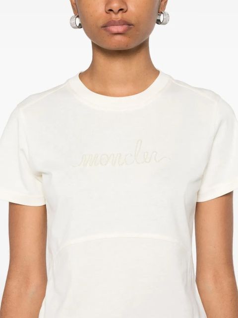 Moncler logo-embroidered cotton T-shirt - Neutrals