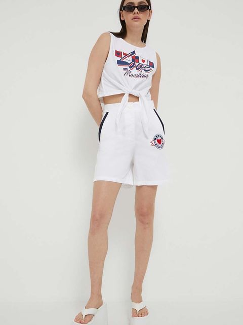 Love Moschino szorty bawełniane kolor biały z aplikacją high waist - zdjęcie produktu nr 1