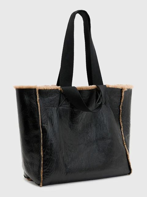 AllSaints torebka skórzana dwustronna IZZY SHEARLING kolor brązowy W056XB