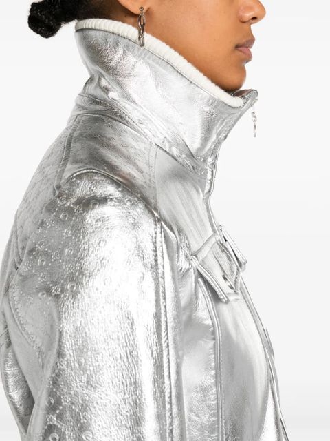 Marine Serre Moonogram-pattern laminated leather jacket - Silver