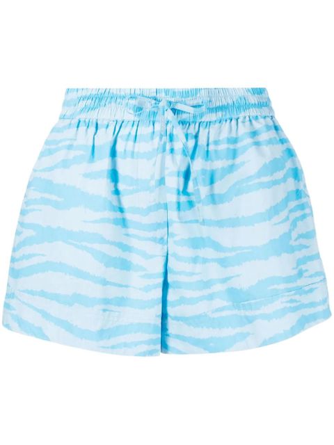 GANNI zebra-print organic cotton shorts - Blue - zdjęcie produktu nr 1