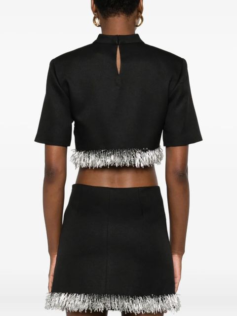 Simkhai fringe-trimmed short-sleeve top - Black