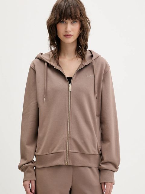 Guess bluza SOFIA damska kolor brązowy z kapturem gładka O5RQ01 KCO31 - zdjęcie produktu nr 1