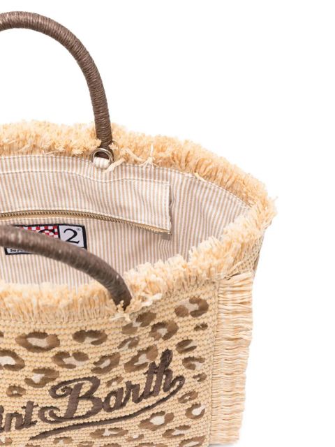 MC2 Saint Barth leopard-embroidered frayed tote bag - Neutrals