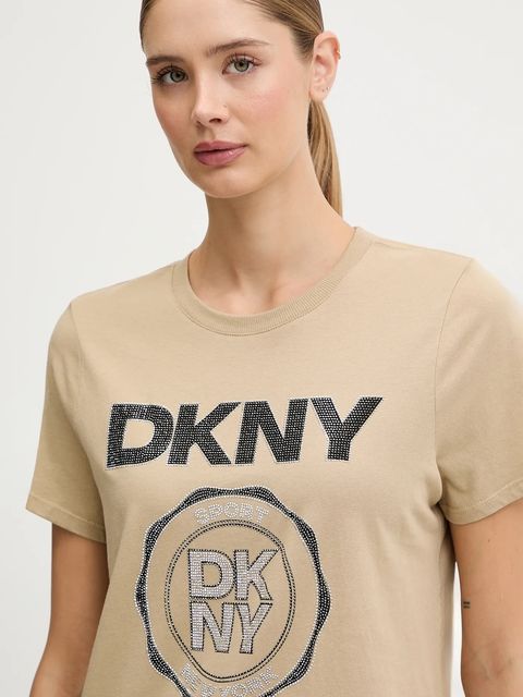 Dkny t-shirt bawełniany damski kolor beżowy DP5T1366