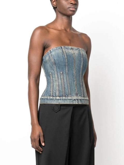 Alexander McQueen strapless denim top - Blue