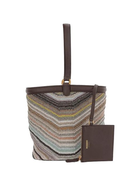 Missoni chevron-knit leather-trim shoulder bag - Neutrals