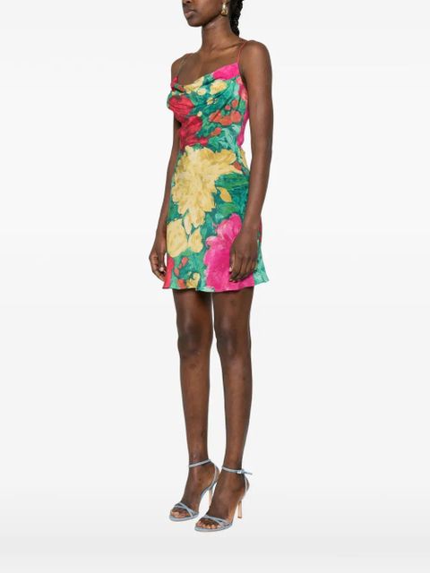 Balmain floral-print cowl-neck mini dress - Green
