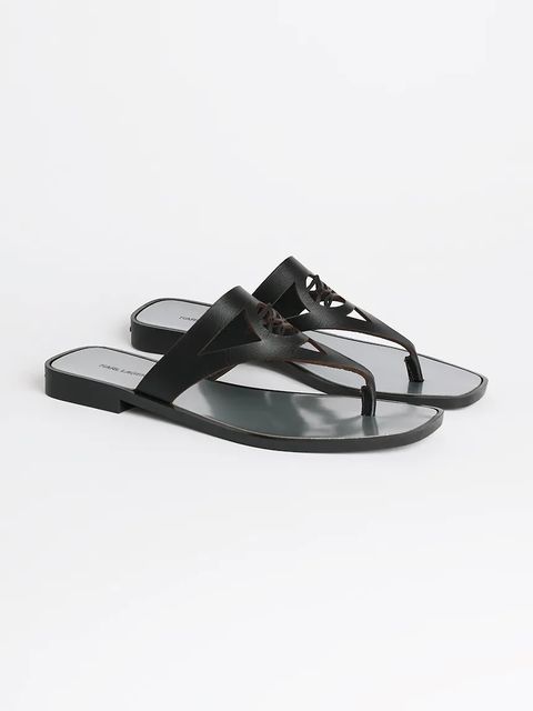 Karl Lagerfeld japonki skórzane SKOOT II damskie kolor czarny na płaskim obcasie KL80407 - zdjęcie produktu nr 2