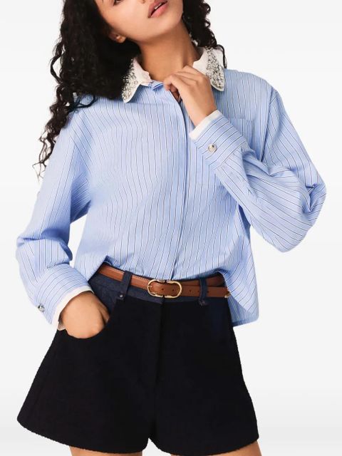 Maje striped embellished-collar shirt - Blue