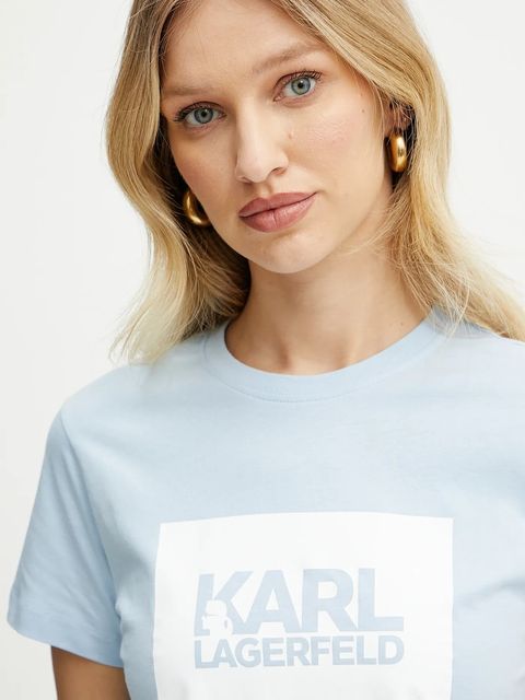 Karl Lagerfeld t-shirt bawełniany damski kolor niebieski ASW17010