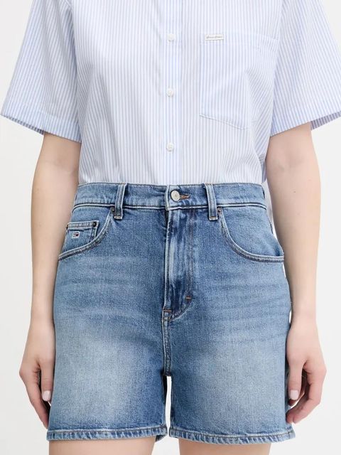 Tommy Jeans szorty jeansowe damskie kolor niebieski gładkie high waist DW0DW20092 - zdjęcie produktu nr 1