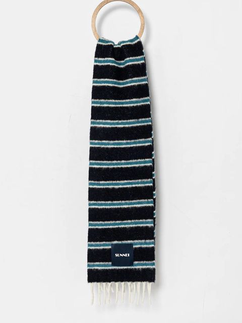 Sunnei szalik wełniany kolor granatowy wzorzysty ACCXSAC009