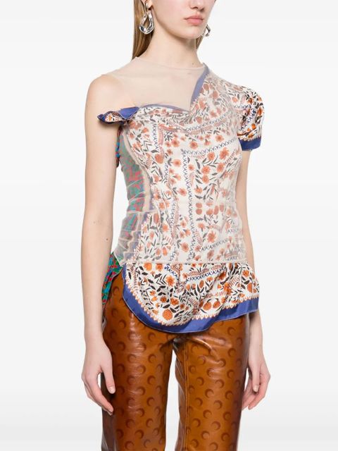 Marine Serre silk-scarves layered top - Neutrals - zdjęcie produktu nr 2