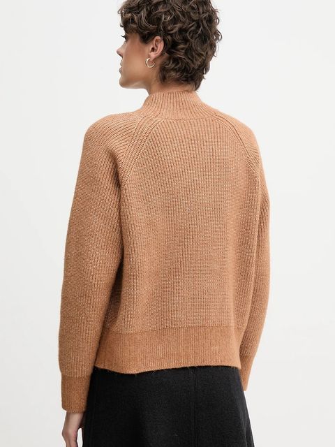 Calvin Klein Jeans sweter z domieszką wełny damski kolor brązowy z półgolfem LV044D372G