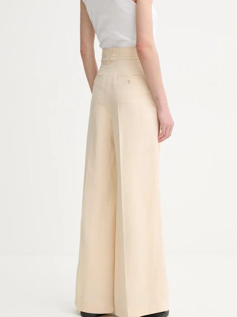 Weekend Max Mara spodnie z domieszką lnu damskie kolor beżowy szerokie high waist 2515131132600