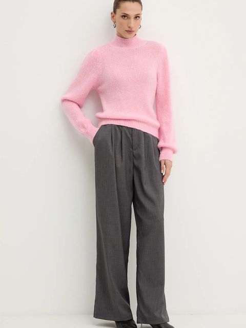 Morgan sweter z dodatkiem wełny damski kolor różowy z golfem MLEONAR - zdjęcie produktu nr 2