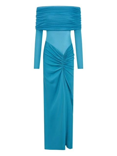 Christopher Esber Sonora Veiled off-shoulder ruched long dress - Blue - zdjęcie produktu nr 1