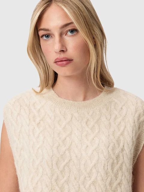 AllSaints kamizelka z dodatkiem wełny damski kolor beżowy z golfem W060KD