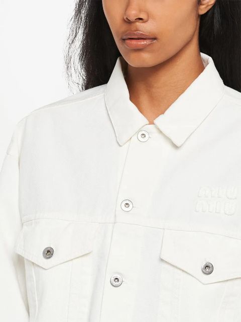 Miu Miu embroidered-logo cropped denim jacket - White