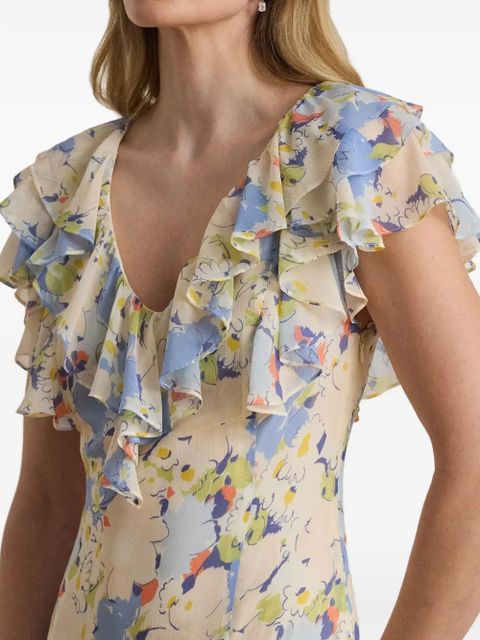 Lauren Ralph Lauren floral-print ruffled dress - Neutrals
