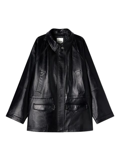 SANDRO shirt collar leather jacket - Black - zdjęcie produktu nr 1