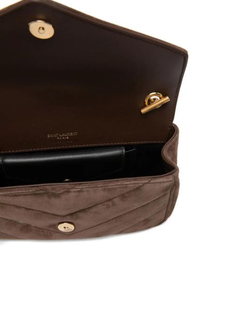 Saint Laurent mini Loulou logo-patch cross body bag - Brown