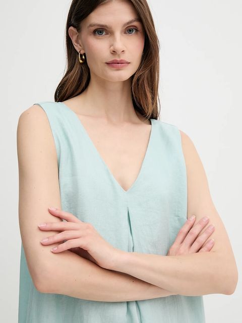 United Colors of Benetton sukienka lniana kolor turkusowy maxi rozkloszowana