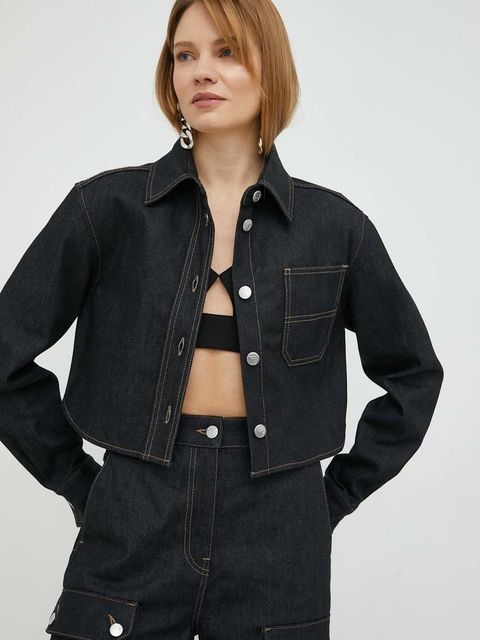 Remain koszula jeansowa damska kolor czarny relaxed z kołnierzykiem klasycznym