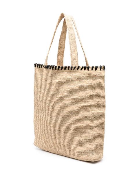 Lanvin logo-embroidered raffia tote bag - Neutrals