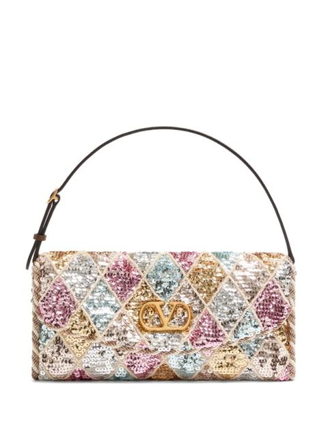 Valentino Garavani small Vain Soft Rhombelle embroidery shoulder bag - Pink