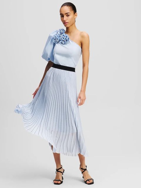 Karl Lagerfeld spódnica kolor niebieski midi rozkloszowana A2W12022