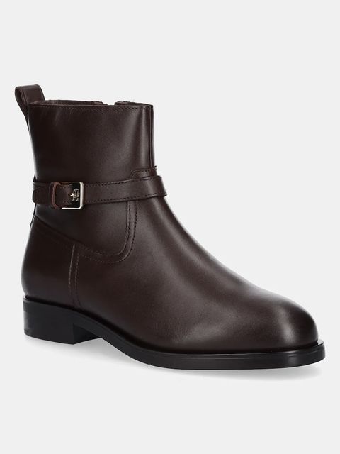 Tommy Hilfiger botki skórzane TH BUCKLE RIDING LEATHER BOOTIE damskie kolor brązowy na płaskim obcasie FW0FW08781 - zdjęcie produktu nr 1