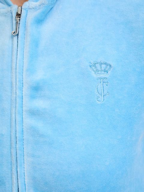 Juicy Couture bluza HERITAGE ROBYN HOODIE damska kolor niebieski z kapturem z aplikacją JCSEBJ007