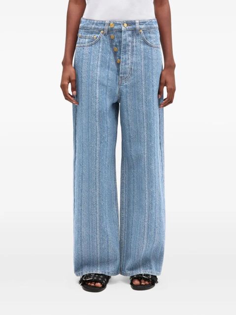 GANNI horizontal-pattern deconstructed jeans - Blue