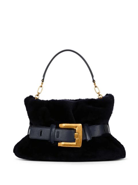 Balmain medium Anthem shearling belt-buckle shoulder bag - Blue - zdjęcie produktu nr 2