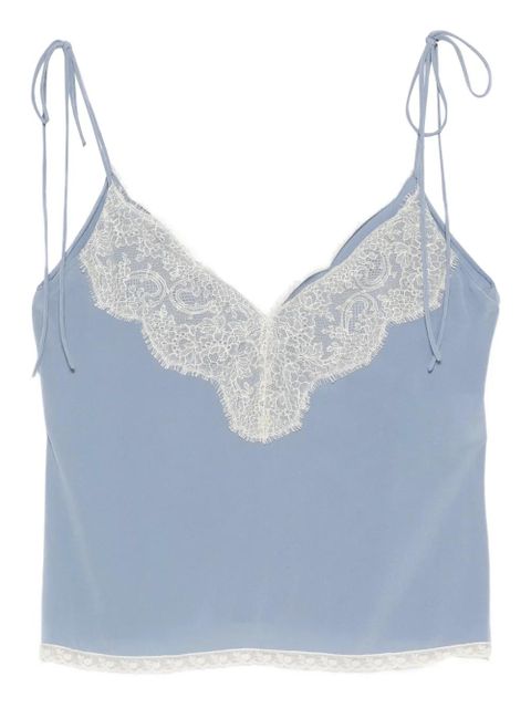 Valentino Garavani lace-trim V-neck top - Blue - zdjęcie produktu nr 1
