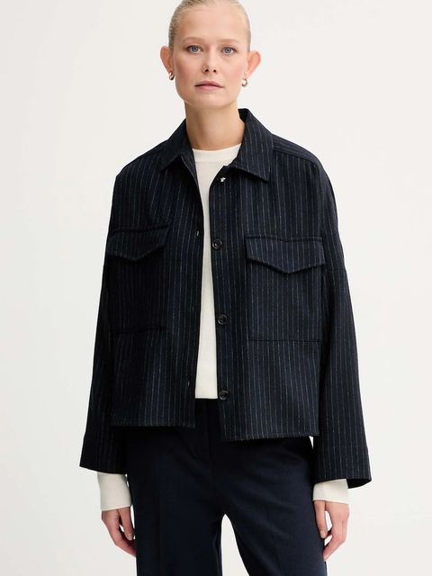 Sessun koszula z dodatkiem wełny damska kolor granatowy relaxed z kołnierzykiem klasycznym 25110028 - zdjęcie produktu nr 1