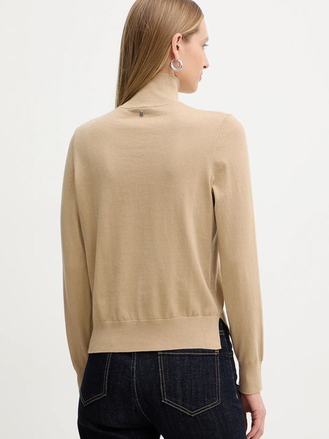 BOSS Orange sweter z dodatkiem wełny damski kolor beżowy lekki z półgolfem 50551356