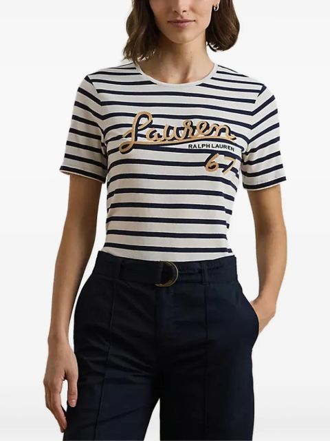 Lauren Ralph Lauren striped embroidered T-shirt - White - zdjęcie produktu nr 1