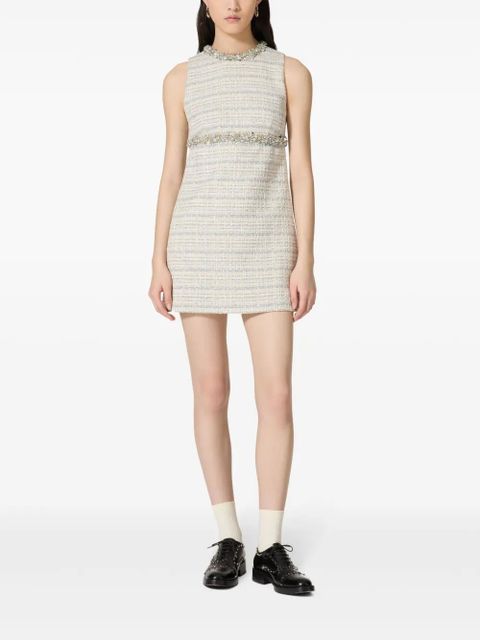 Valentino Garavani crystal-embellished tweed minidress - Neutrals