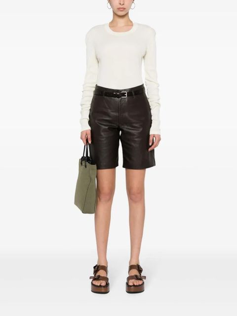 LEMAIRE leather knee shorts - Brown