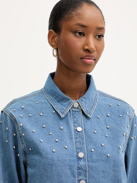 Morgan koszula jeansowa damska kolor niebieski regular z kołnierzykiem klasycznym CBLING