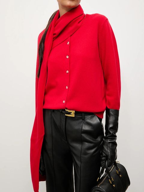 Answear.LAB kardigan z wełny merino z szalem damski kolor czerwony lekki - zdjęcie produktu nr 1