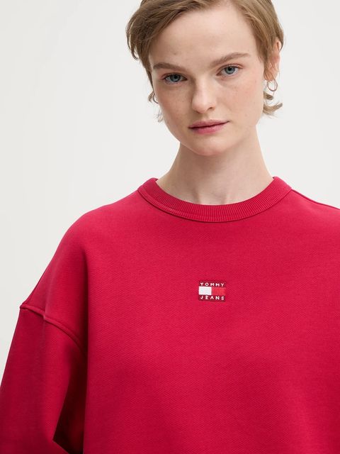 Tommy Jeans bluza bawełniana damska kolor bordowy z aplikacją DW0DW17325