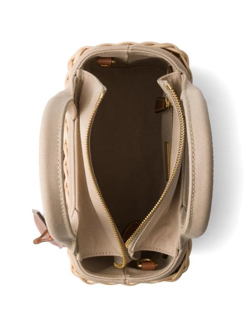 Prada small wicker and canvas tote bag - Neutrals